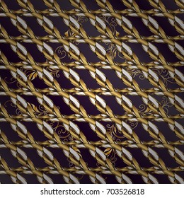 Wallpaper baroque, damask. Floral pattern. Seamless vector background. Stylish graphic pattern. Golden elements on lilac and purple background.