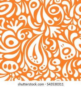 Wallpaper baroque, damask. Floral seamless pattern. Orange and white ornament. Seamless background.