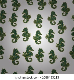 Wallpaper baroque, damask. Golden elements on yellow, brown and neutral colors. Seamless vector background. Floral pattern. Stylish graphic pattern.