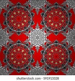 Wallpaper baroque, damask. Golden elements on red background. Seamless vector background. Floral pattern. Stylish graphic pattern.
