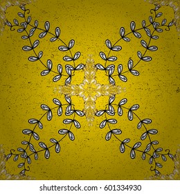 Wallpaper baroque, damask. Golden elements on yellow background. Vector background. Floral pattern. Stylish graphic pattern.