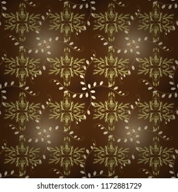 Wallpaper baroque, damask. Graphic modern ornamental pattern on brown, yellow and neutral colors. Ornamental floral pattern. Ornamental vector background.