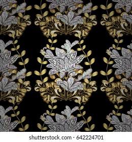 Wallpaper baroque, damask. Graphic modern pattern. Seamless vector background with white doodles. Seamless pattern floral pattern.