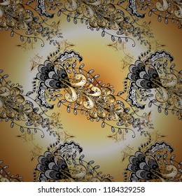 Wallpaper baroque, damask. Ornamental vector background. Golden elements on beige, yellow and neutral colors. Stylish graphic pattern. Floral pattern.