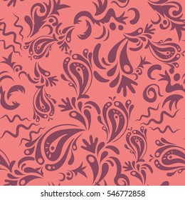 Wallpaper baroque, damask. Seamless background. Floral seamless pattern. Pink and purple ornament.