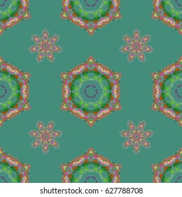 Wallpaper baroque, damask. Seamless background. Floral seamless pattern. Beige, yellow and green ornament.