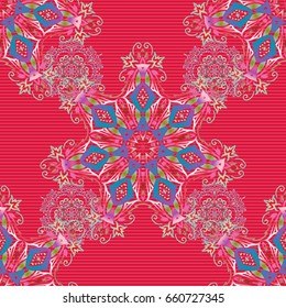 Wallpaper baroque, damask. Seamless background. Floral seamless pattern. Red and pink ornament.