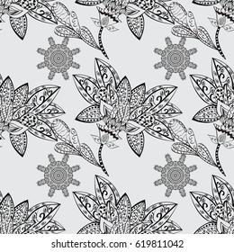 Wallpaper baroque, damask. Seamless floral pattern. Graphic modern seamless pattern on gray background. Seamless vector background.