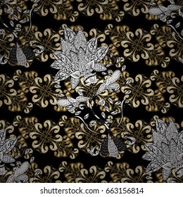Wallpaper baroque, damask. Seamless pattern floral pattern. Graphic modern pattern. Seamless vector background with white doodles.