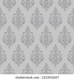 Tapete barocken, Damast. Nahtloser Vektorhintergrund. Weiße und beige Ornamente. nahtloses Damastmuster