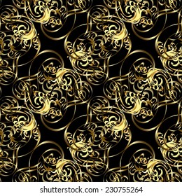 Wallpaper baroque, damask. Seamless vector background. Graphic modern seamless pattern on black, brown and gray colors. Seamless floral pattern.