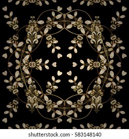 Wallpaper baroque, damask. Seamless vector background. Seamless floral pattern. Graphic modern seamless pattern on black background.