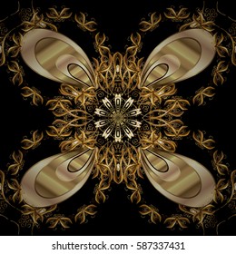 Wallpaper baroque, damask. Stylish graphic pattern. Floral pattern. Seamless vector background. Golden elements on black background.