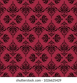 Wallpaper baroque, seamless vector background in black and red colors. Floral seamless pattern.