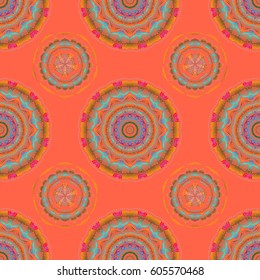Wallpaper baroque, seamless vector background in yellow, blue and beige colors. Floral seamless pattern.