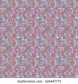 Wallpaper baroque, seamless vector background in blue and pink colors. Floral seamless pattern.