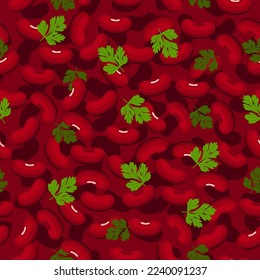 Wallpaper with a bean pattern. The symbol is a bean doodle. Seamless pattern with red beans. Pea.