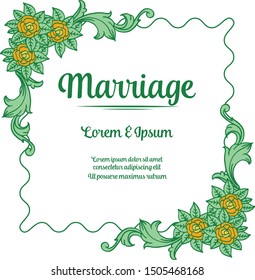 Wallpaper beautiful green leafy floral frame, template for greeting card of marriage. Vector