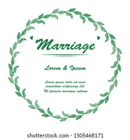 Wallpaper beautiful green leafy floral frame, template for greeting card of marriage. Vector
