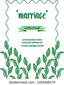 Wallpaper beautiful green leafy floral frame, template for greeting card of marriage. Vector