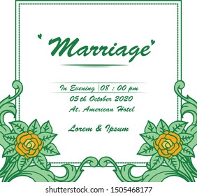 Wallpaper beautiful green leafy floral frame, template for greeting card of marriage. Vector