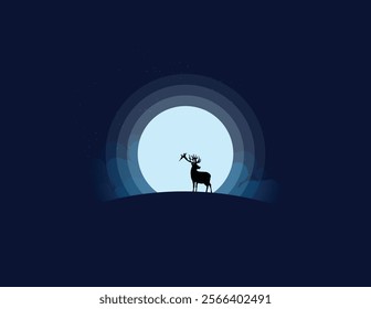 Wallpaper: A bewildered deer on a hill under the dim night moonlight