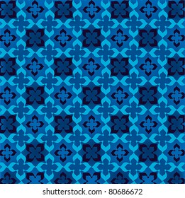 Wallpaper with blue flower ornament. Vector illustration.