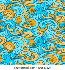 Wallpaper in the boho style. Seamless vector ornament, lines pattern background, doodle art.