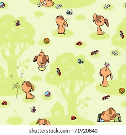 wallpaper with brown puppies. green background with tree