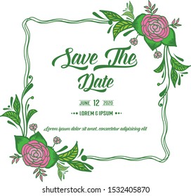 Wallpaper of card save the date, with modern green leaf flower frame. Vector