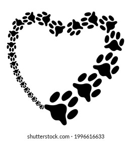 Wallpaper with cat tracks in the shape of a heart. Cat wallpaper. Vector illustration.