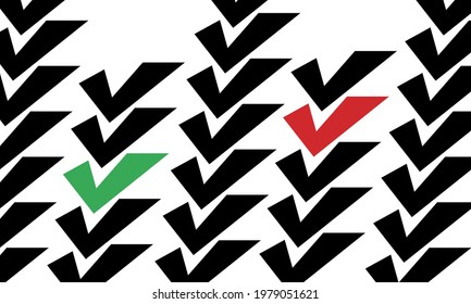 wallpaper with check mark patterns for approval among which red and green stand out
