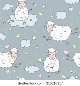 Wallpaper for children. Abstract lamb seamless pattern background vector illustration. Night Theme.  