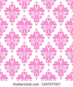 Wallpaper classic style of Baroque, seamless pink and white damask pattern, floral decorative background for design, texture, wall, tile, paper, fabric and silk, royal backdrop, vector illustration