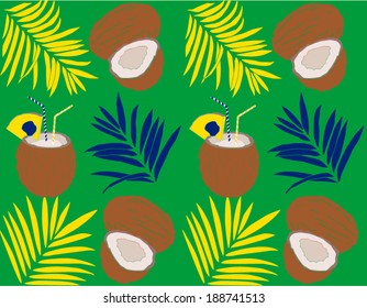 Wallpaper with coconuts and palm leaves