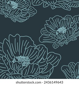 Wallpaper with color flowers and leaf vector illustration. Floral seamless pattern on isolated background. Vintage print sign concept.