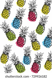 Wallpaper colorful pineapple hand draw background texture