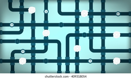 Wallpaper of cross pipeline on turquoise background