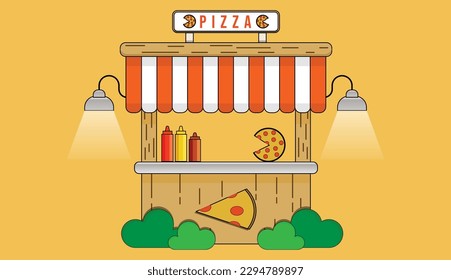 Wallpaper Design Background Food, Pizza Shop, Stone, Steet food Market, Illustration Stall Vector.