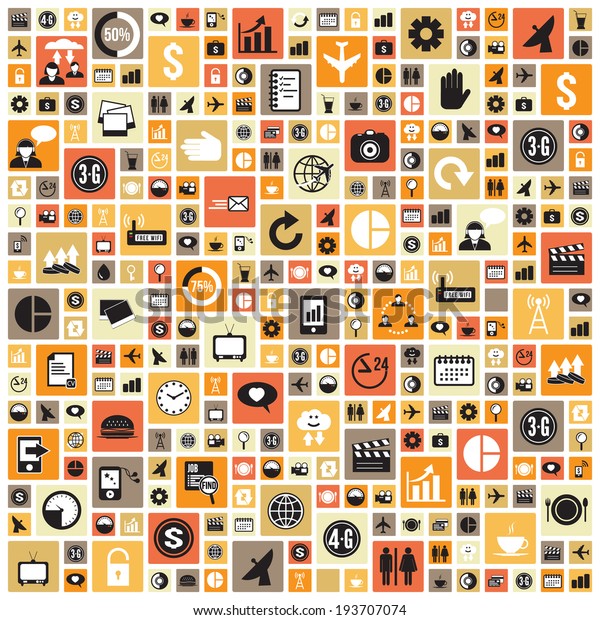 Wallpaper design with Business and social media\
icons infographics, vector\
format