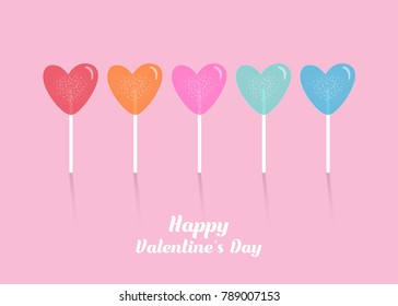 Wallpaper design with colorful heart lollipop for Valentine's day. Valentine's day vector design.