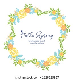 Wallpaper design for hello spring greeting card, with modern style of yellow floral frame. Vector