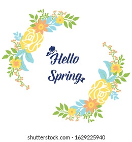 Wallpaper design for hello spring greeting card, with modern style of yellow floral frame. Vector