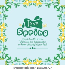 Wallpaper design for love spring card, with elegant leaf and floral frame decoration. Vector