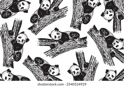 Wallpaper design with pandas on white,vector illustration 