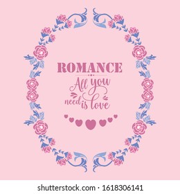 Wallpaper design for romance greeting card, with cute style of pink floral frame. Vector