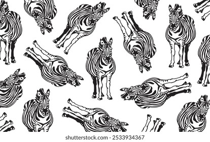Wallpaper design with zebras on white, vector illustration