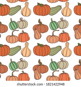 wallpaper of different kinds of pumpkins on a white background for autumn