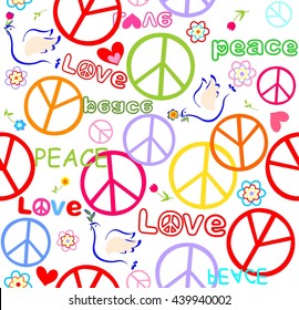 Wallpaper with doves and peace symbol