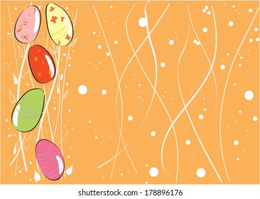 Wallpaper Easter theme with eggs on a yellow background, place for text